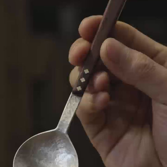 手工制作木柄银勺