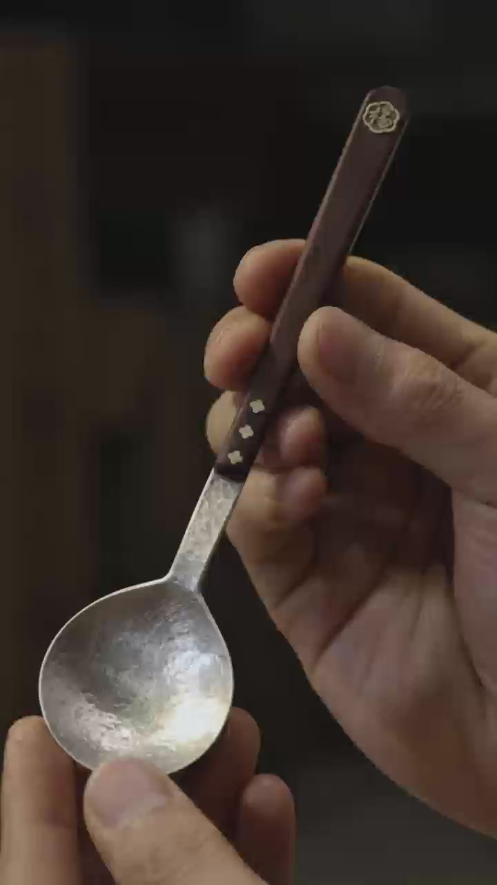 手工制作木柄银勺